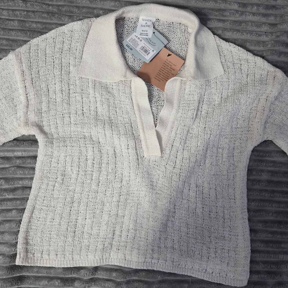 Shade & Shore Cream Knit Short Sleeve Sweater / Cover-Up – Size XS